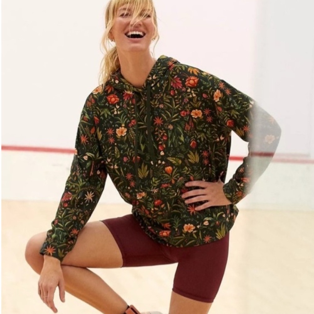 Anthropologie Farm Rio Green Floral Tropical Hoodie